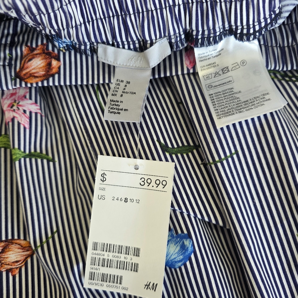 H&M Navy & White Pinstripe A-Line Skirt with Multicolor Floral print - Picture 2 of 8